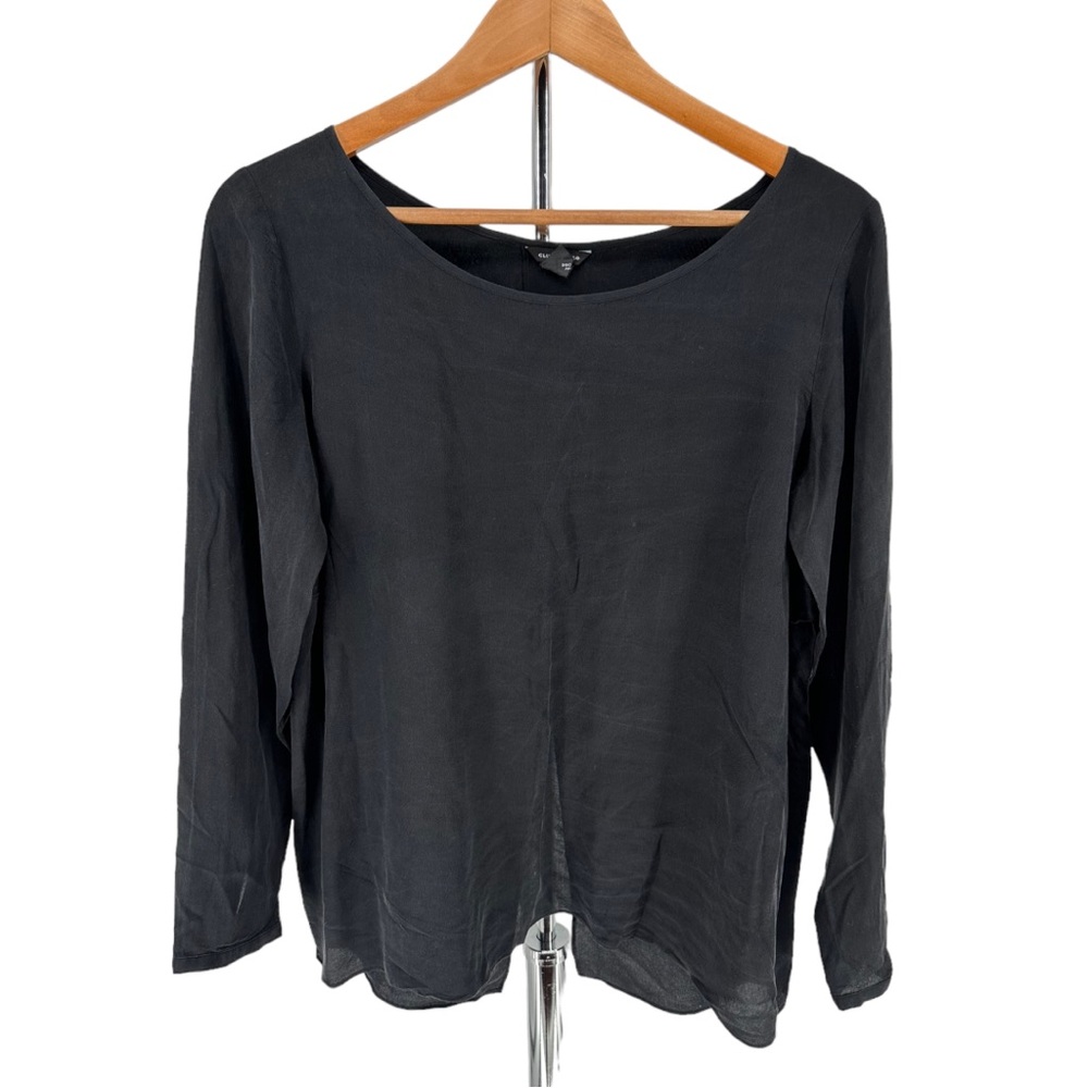 Club Monaco Black 100% Silk Flyaway Back Blouse Top Long Sleeve size Medium